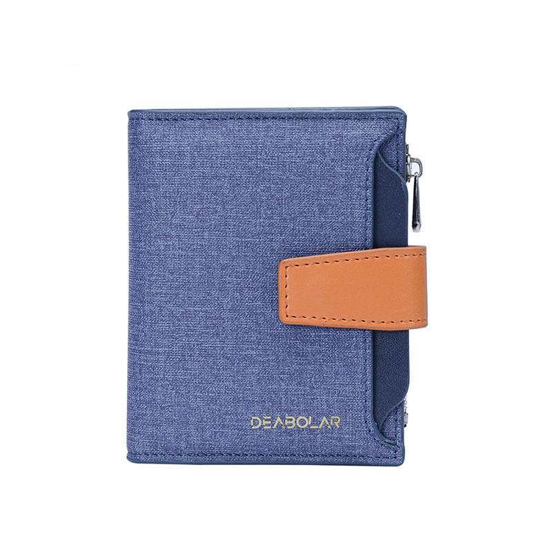 New Men's Wallet Vintage Men's Vertical Pu Leather Wallet Three-fold Card Holder Zipper Buckle Coin Wallet Male Wallet K3212 Blue
