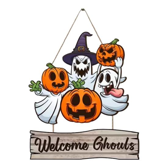 Happy Halloween Door Sign for Front Door Wooden Ghost Pumpkin