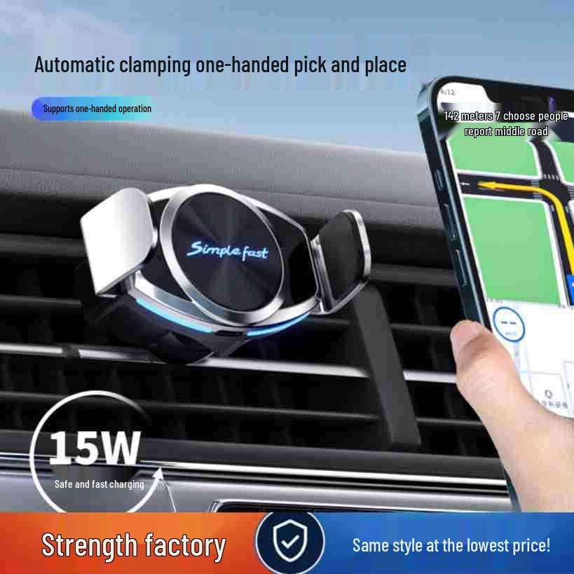

15W Auto-Open Wireless Charging Phone Holder for Car Air Vent Navigation синій