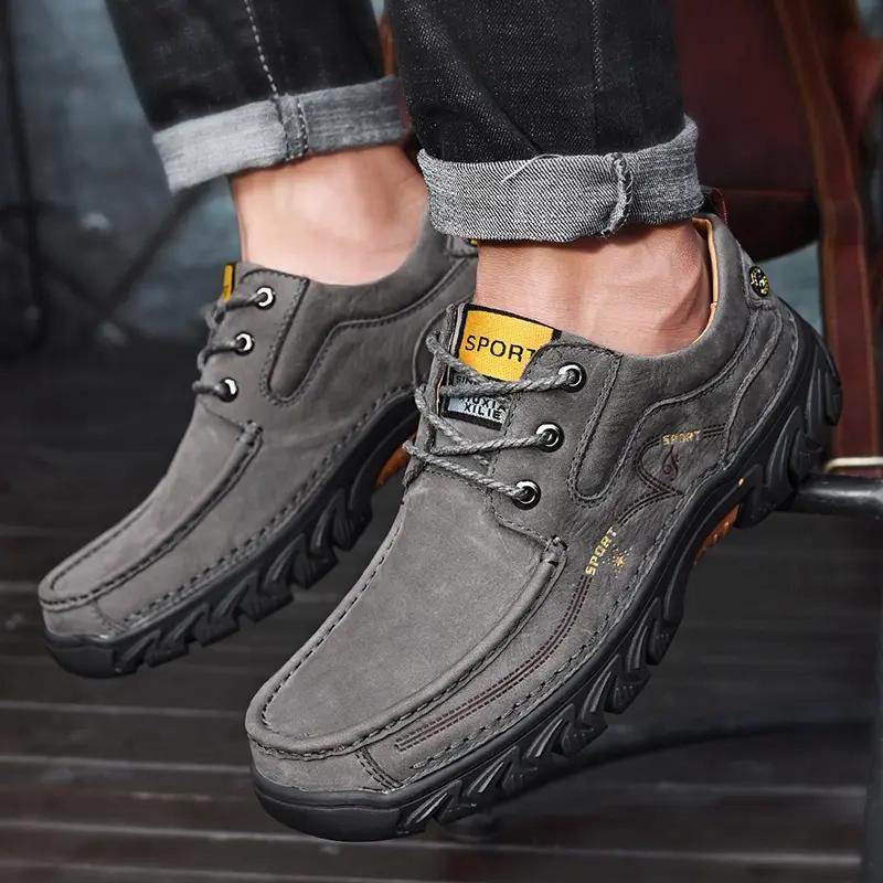 New Mens Shoes Genuine Leather Flats Men Loafers High Quality Outdoor Men Hiking Breathable Male Casual Shoes New Model