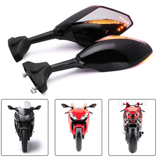 2Pcs Motorcycle Handlebar Mount Rearview Mirror with LED Turn Signal Lights