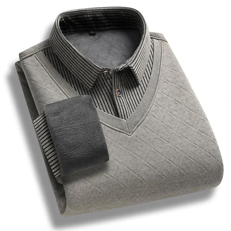 Moda Outono Inverno Plush de Alta Qualidade Gola Grossa Suéter Quente Tendência da Moda Solto Respirável Suéter Falso de Duas Peças