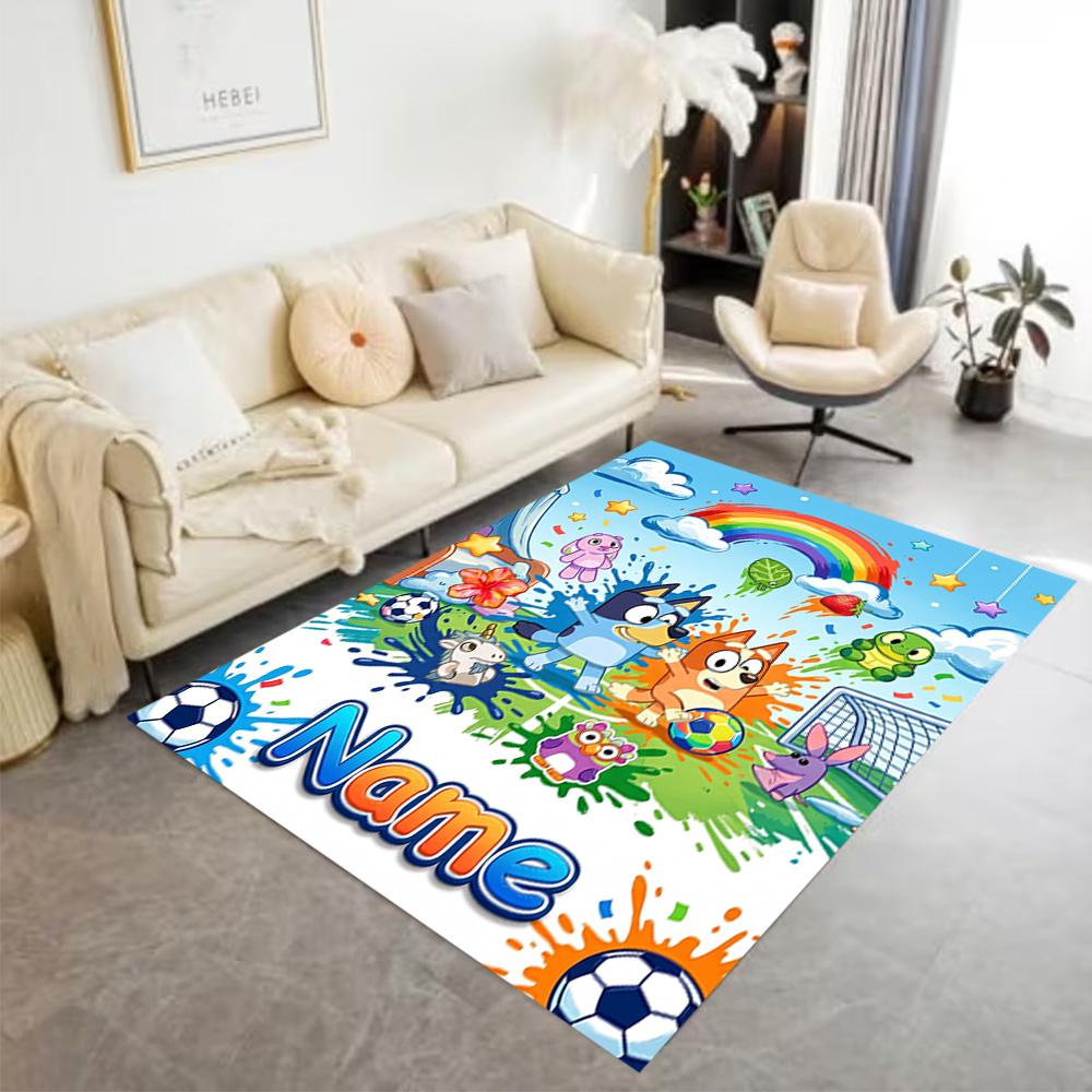 Sunny Day Soccer Fun Personalized Text Area Rug Suitable for Outdoor Playrooms Decorate room Game Room Anti-slip Rug Anime Office Decor