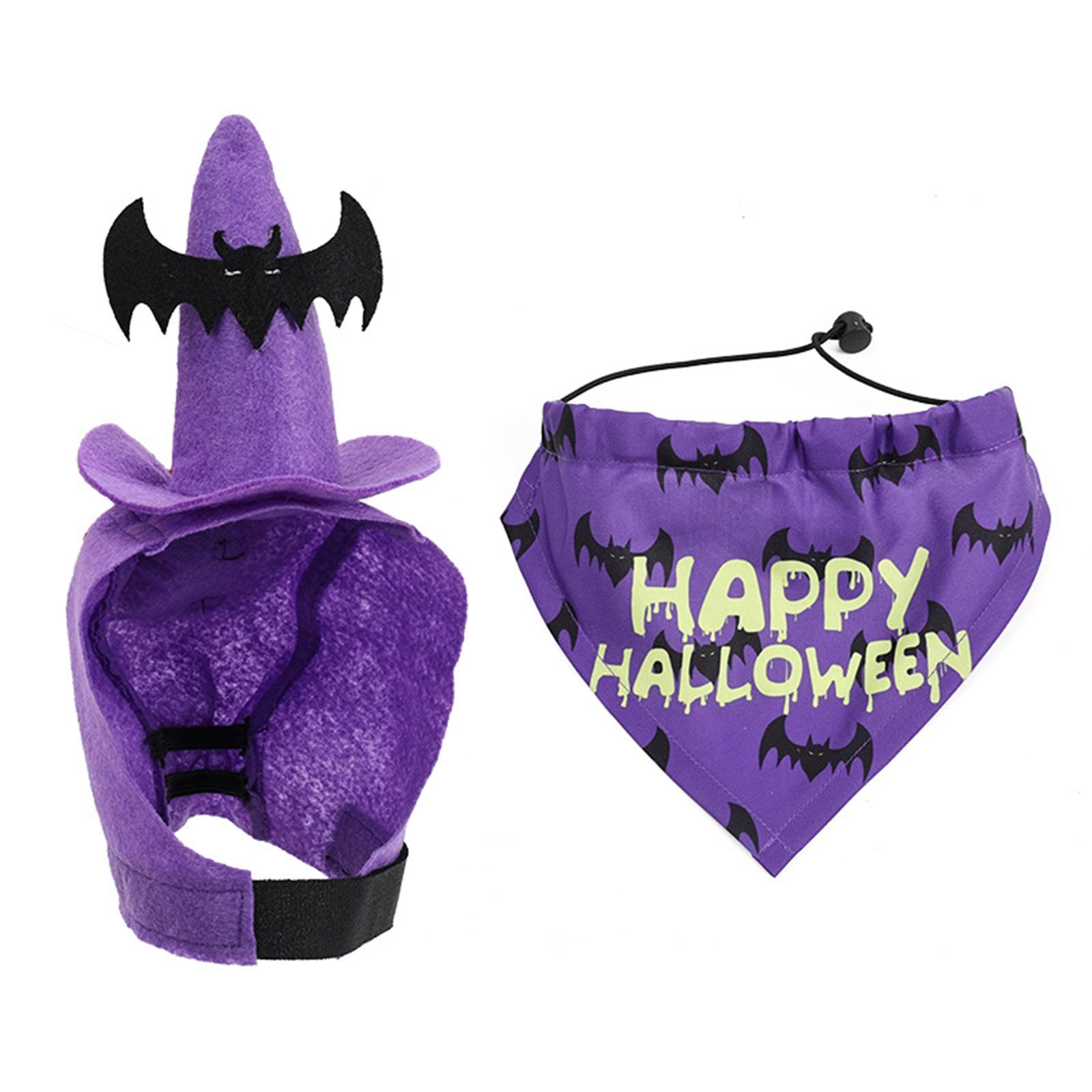 

Halloween Pet Hat Set:3 Styles(purple ,black Pumpkin,orange Spider)with Matching Bandanas!Perfect For Small/medium Dogs.Easy To Wear For Spooky Photos S фиолетовый