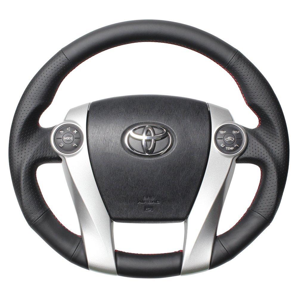 REAL Premium Series Nappa Leather Steering Wheel with Red Stitching for Toyota Prius Alpha (40 Series) 30-BS-LPB-RD-ALF