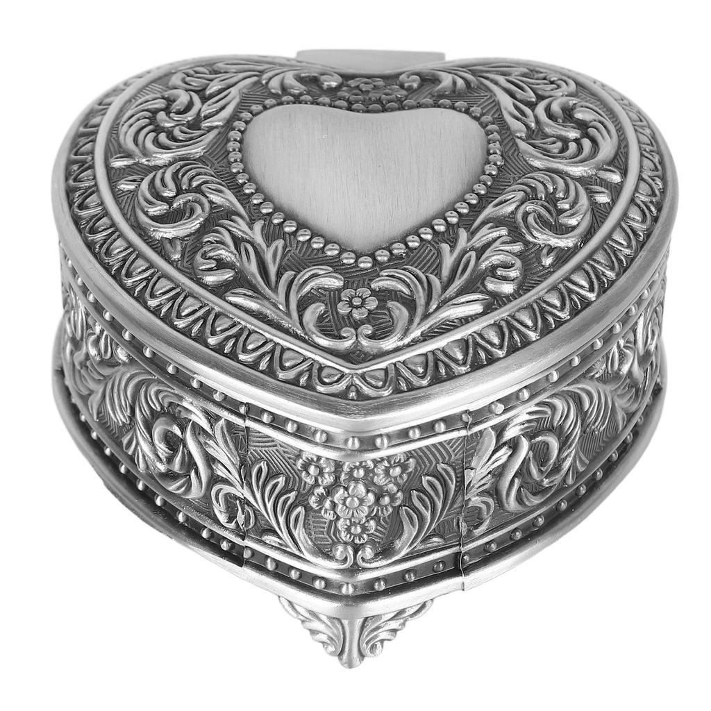 Heart Shaped Jewelry Box Alloy Vintage Trinket Organizer Versatile Storage Case 8x8x4.5cm for Brooch Rings Earrings