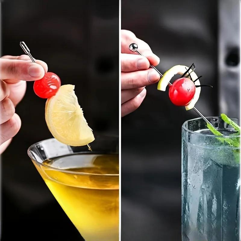 4pcs Stainless Steel Cocktail Picks Fruit Picks Cocktail Sticks For Bar Pub Club Restaurant And Home Use Drinkware Accessories