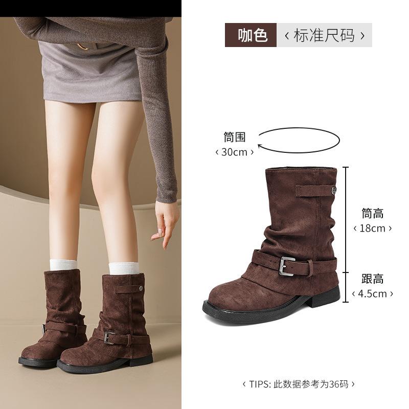 

Augustine Boots Women s 2025 New Autumn and Winter Martin Boots Retro Pleated Pile Boots Western Pant Pants Boots 40