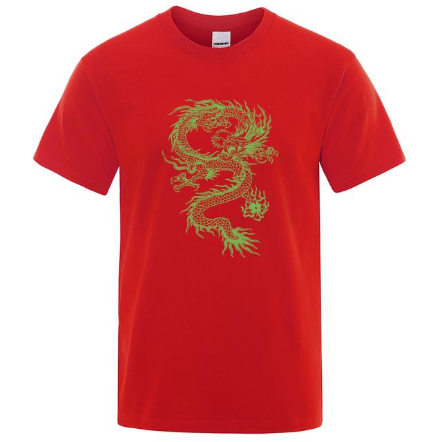 Letní trička Zelený drak s grafickým potiskem pánské tričko móda Volná čistá bavlněná tkanina Pánské tričko Streetwear s výstřihem
