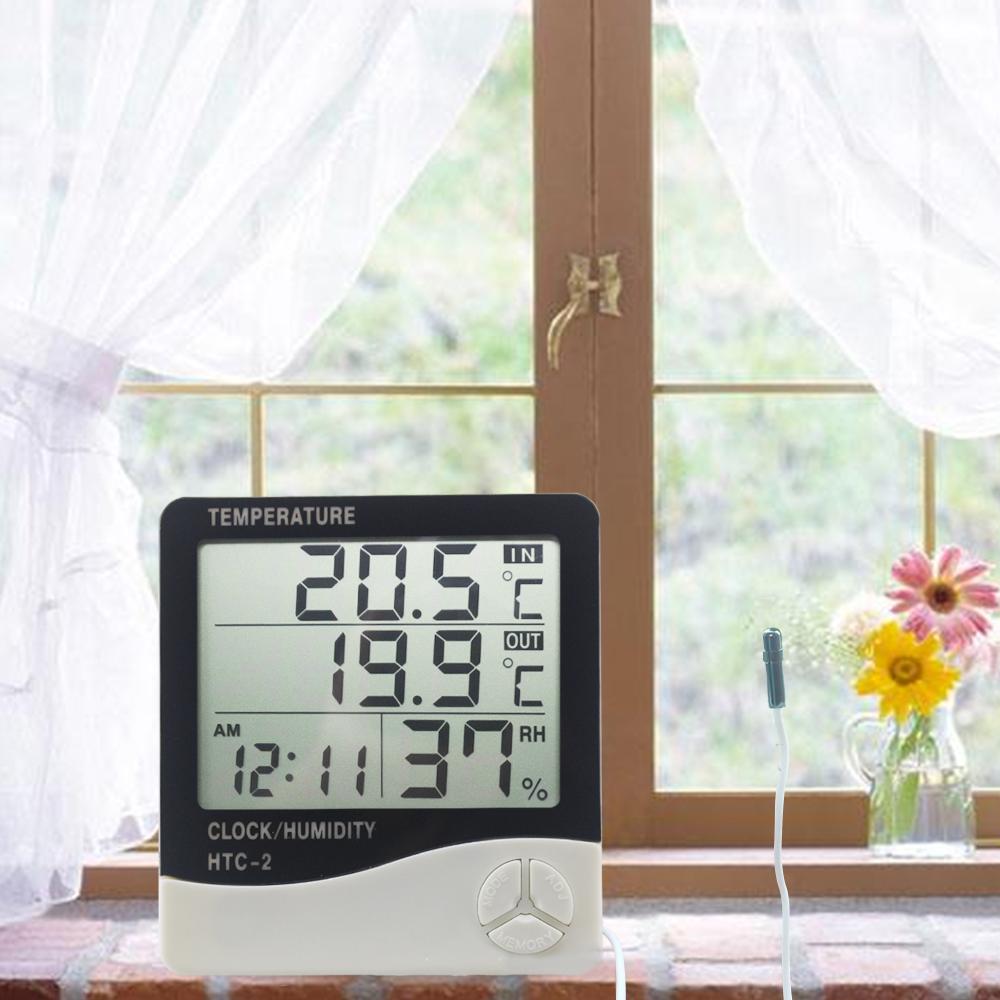 LCD Digital Thermometer Hygrometer Wetterstation Home Indoor Outdoor C/F Temperatur Feuchtigkeitsmesser Mit Wecker