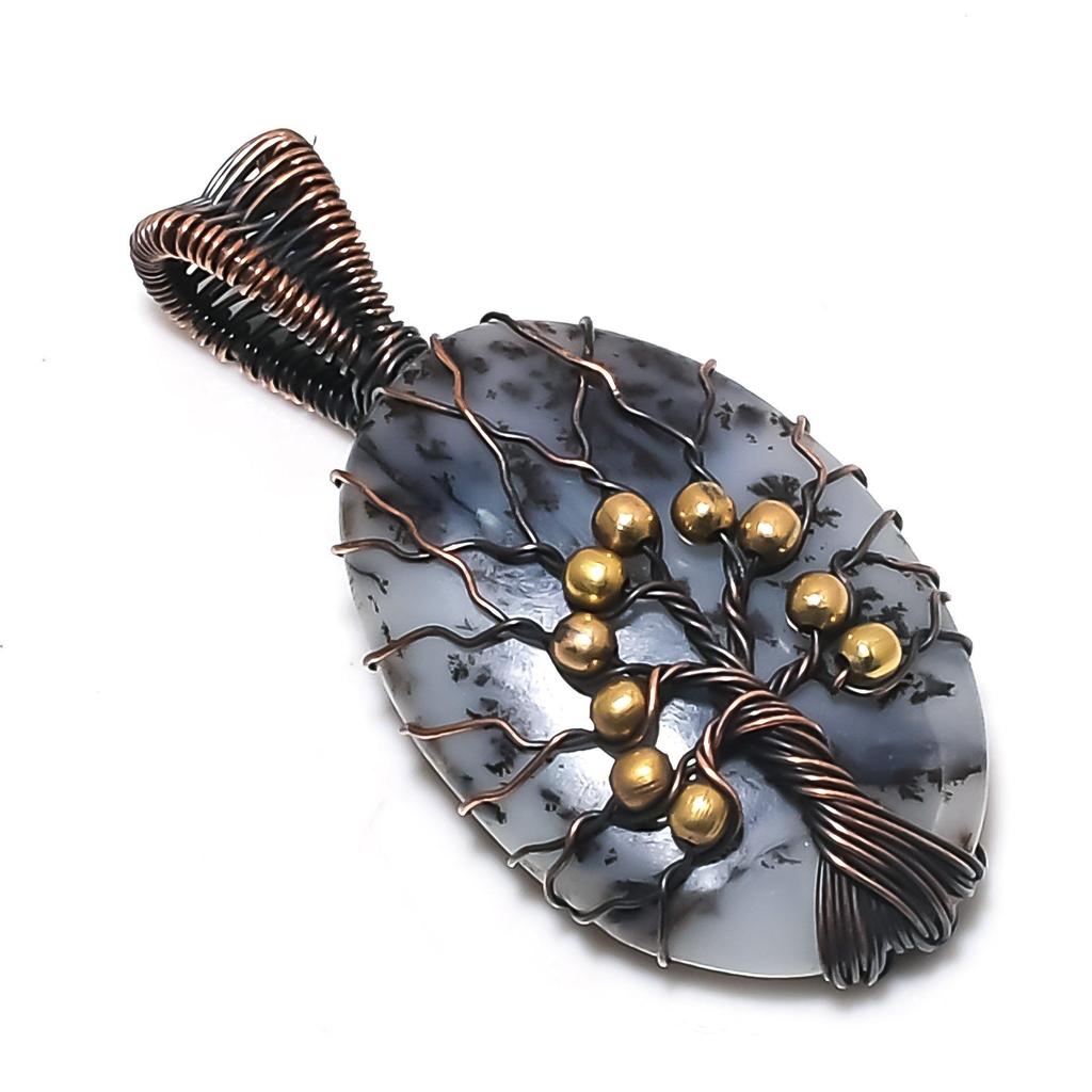 Dendrite Opal 999 Copper Wire Wrapped Pendant, Handmade Gemstone Jewelry Pendant Gift For Birthday