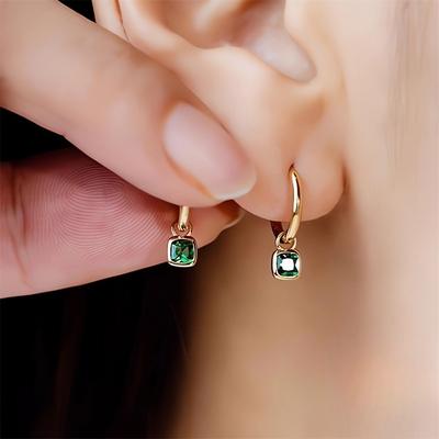 Un Par de Pendientes Cuadrados Verdes Geométricos Retro Simples y Elegantes, Pendientes para Mujer y Pendientes, Preferidos para Reuniones de Amigos