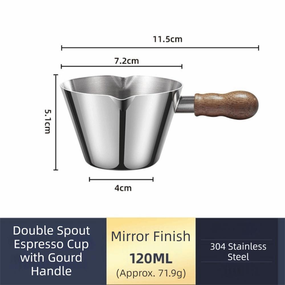 Stainless Steel Espresso Measuring Cup 120ml Unbreakable Small Extraction Cup Walnut Handle with Scale Measuring Dosing Cup