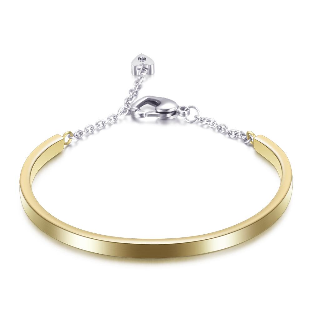 Gold-Color Cuff Bangle for Women One Row Crystal Stainless Steel Bracelet Bangle Jewelry Adjustable Chain