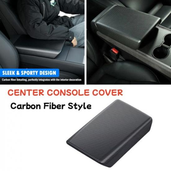 Carbon Fiber Style Armrest Box Panel Protective Cover For 24-25 Tesla Model 3/Y
