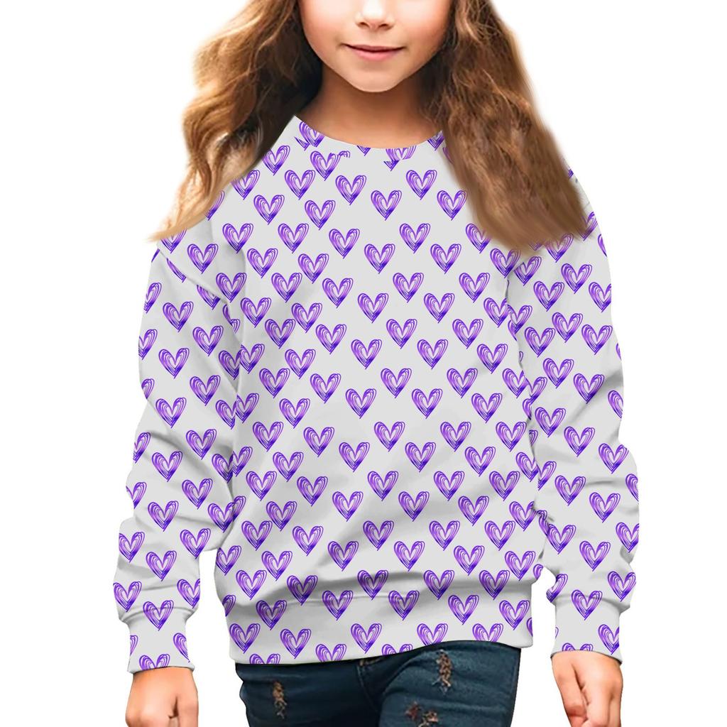 Girls Round Neck Pullovers For Kids Valentine's Day Printed Tops