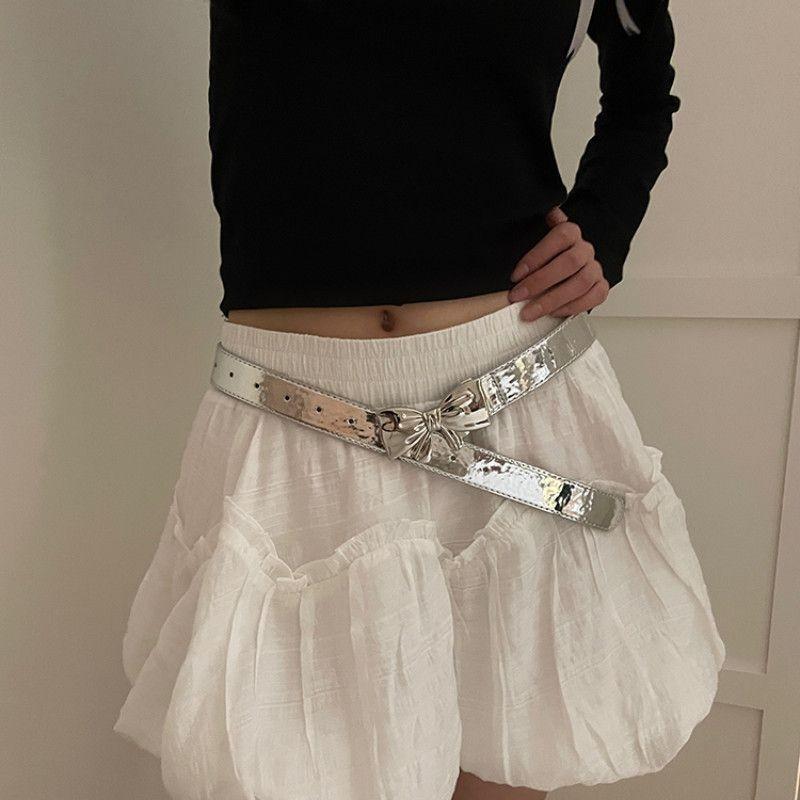 

Womens Trendy Simple Bow Waist Belt For Versatile Styling With Skirts And Denim Casual Silver