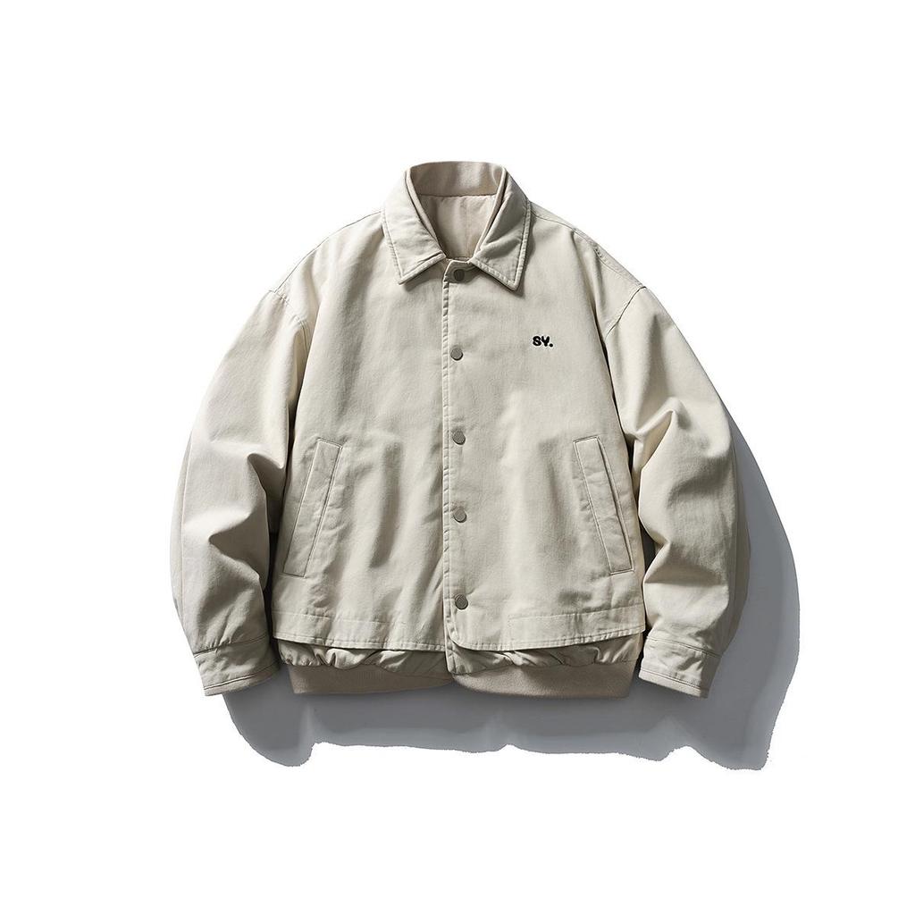 QIYOU 2025 Winter Retro Distressed Washed Two-Piece Cotton Workwear Jacket with Embroidered Lapel