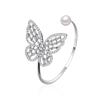Hollow Butterfly Inlaid Open Cuff Bangle Single Pearl Decor Elegant Women Wrist Jewelry for Daily Party Matching