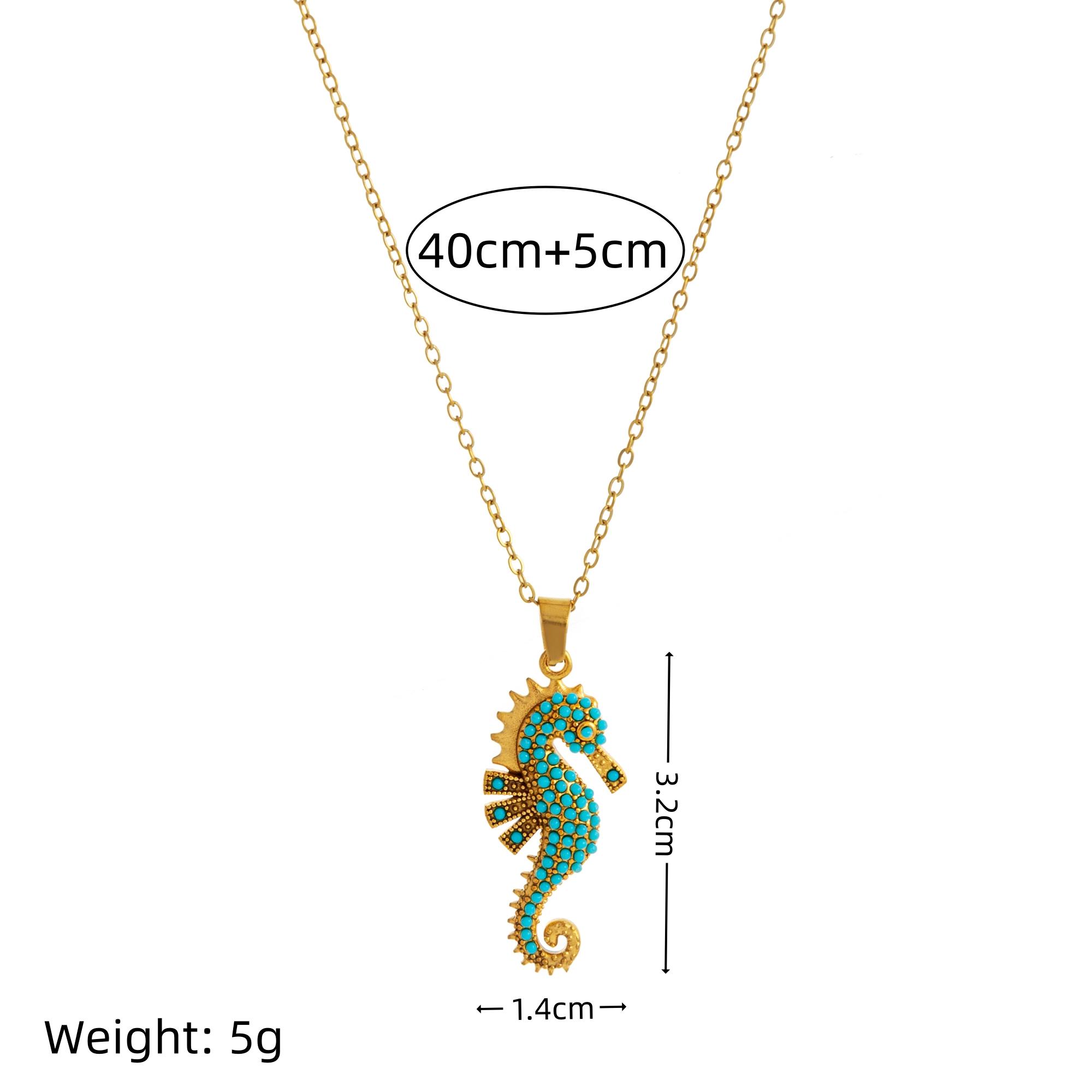 Seahorse Pendant Necklace | Gold Plated Stainless Steel with Zircon Inlay, Jewelry for Women 40cm