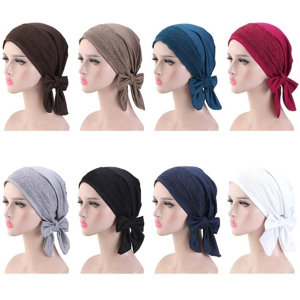 Long Tail Headscarf Hat Solid Color Hijab Caps Fashion Chemo Hat for Women