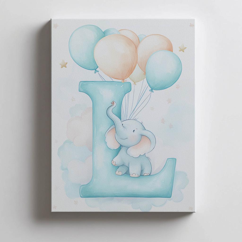 Poster Letter "I" With Balloons And Elephant Poster Letter "I" With Balloons And Elephant, 30X40 Cm, Frame Wooden Light Oak, Paper Matte 230 Gsm