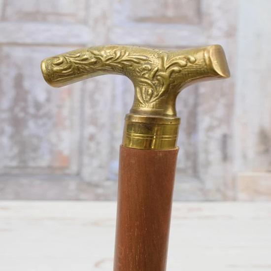 Walking Stick Wooden and Brass Elegant Goldene Cane Gift for Grandfather Father Wedding Session