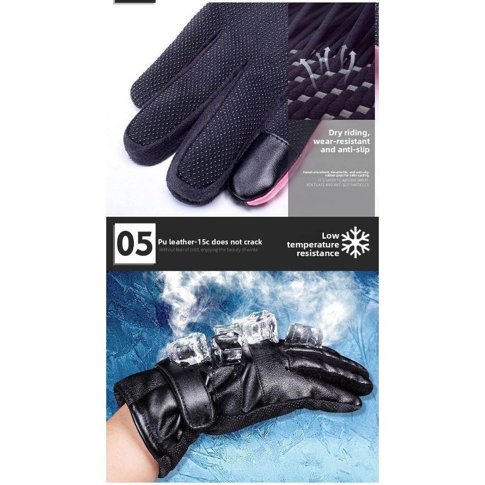 Leather Gloves Men Women Winter Outdoor Cycling Motorcycle Windproof Cold-Proof Fleece Lined Touchscreen Thickened Warm Gloves
