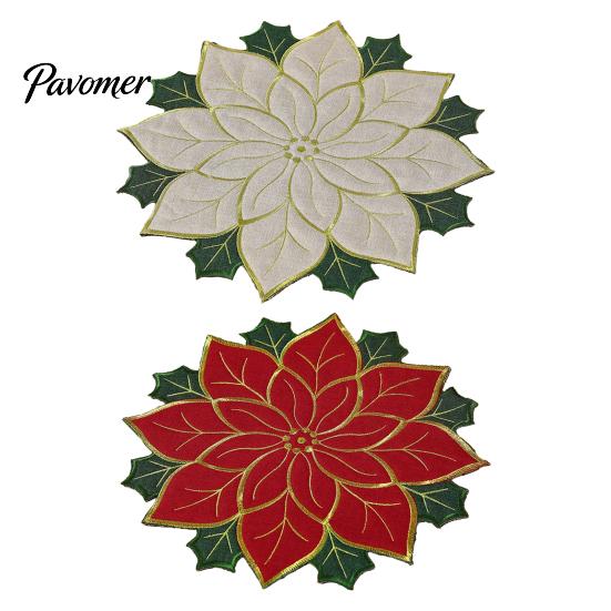 Decorative Mats for Parties Christmas Floral Leaf Placemat Dining Table, Polyester Fabric Table Seasonal Tableware Kitchen with Festive Leaves Design