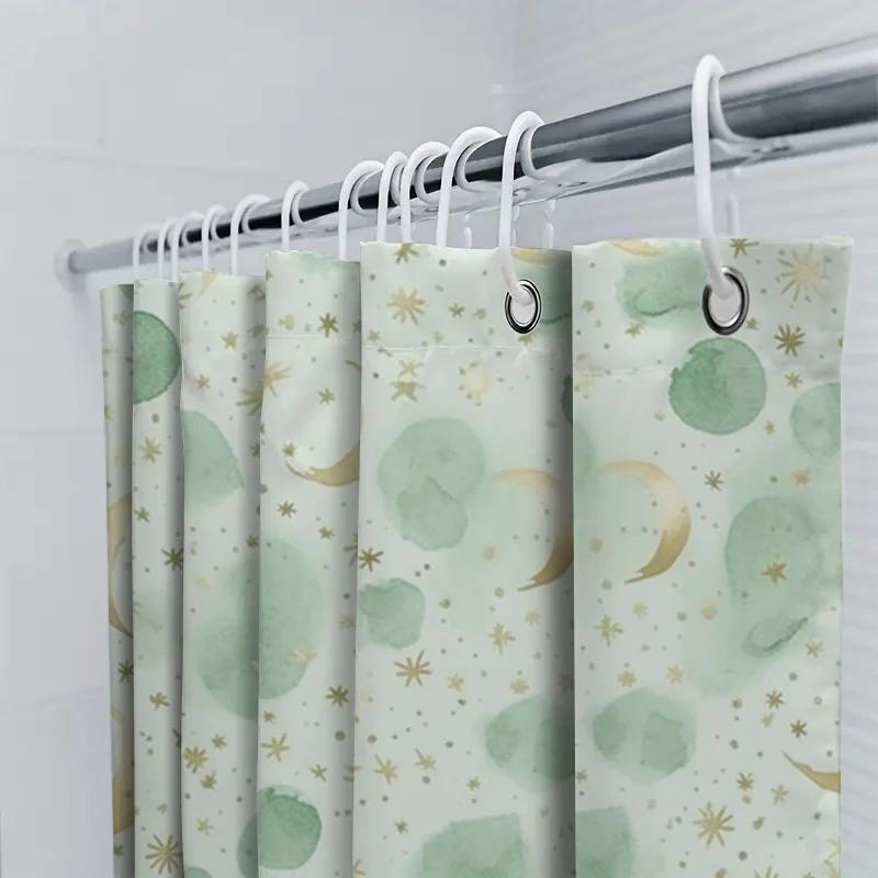 Charming Moonlight Blue Green Shower Curtain With Golden Stars For Bathroom Decor Waterproof Fabric Perfect Gift Idea For Home