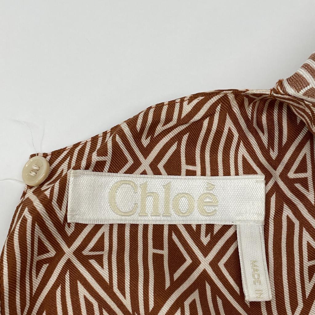 Chloe [Domestic Regular] All-over Print 100% Silk Bow Tie Blouse/ Tops 34 Sunset brownUsed