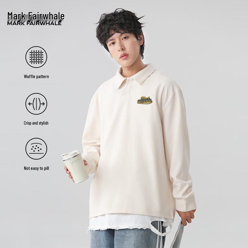 Mark Huafei Men's Textured Loose Fit Long-Sleeve Polo Shirt