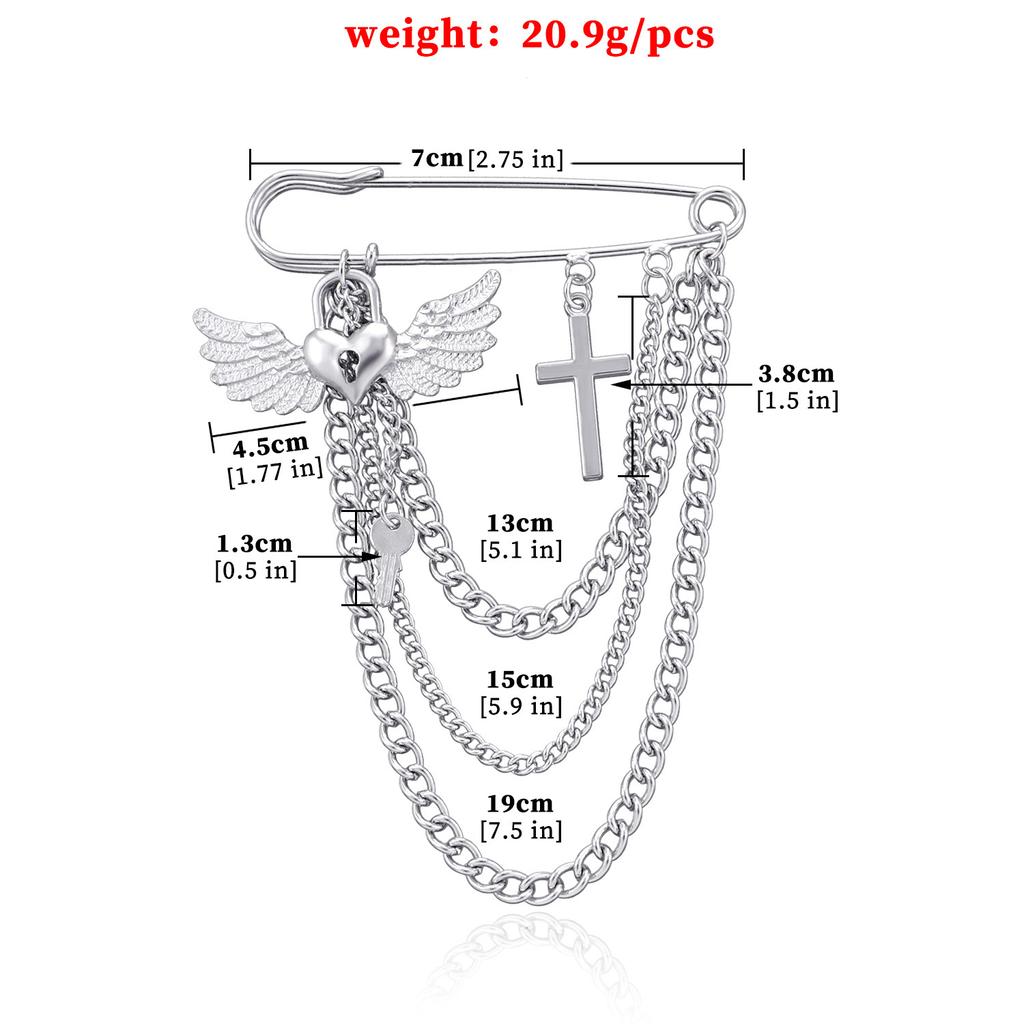 Love Lock Wing Brooch, Personalized Fashionable Chain Cross Pin Pendant