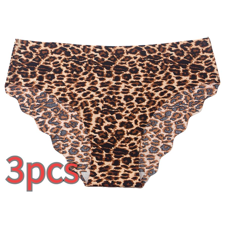 3 Pcs L Leopard Print Seamless Panties Women Ice Silk Low Waist Breathable Comfortable Briefs Women's Triangle Panties Wholesale