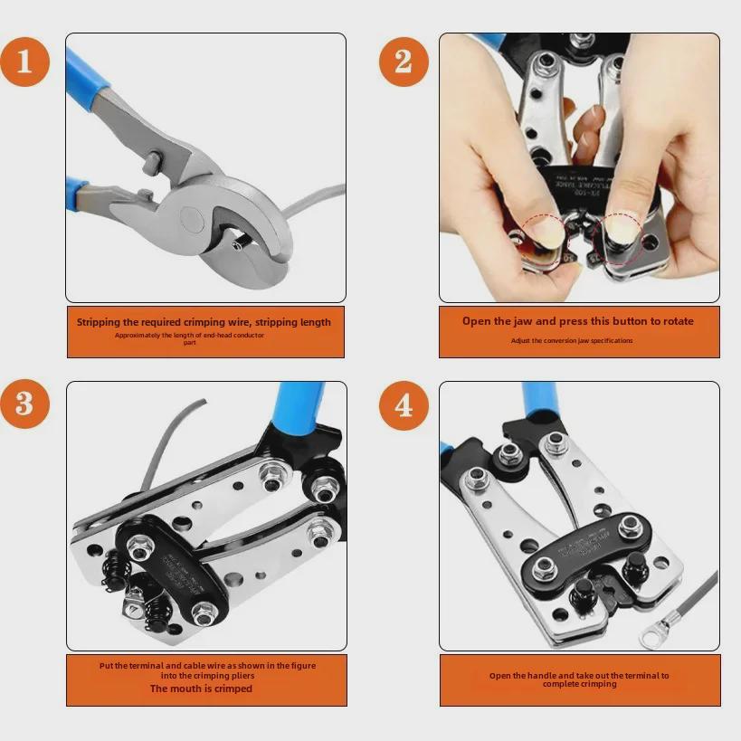 HX-50B Crimping Pliers Set for Large Copper/Aluminum Bare Terminals with Cable Cutter and Aluminum Handle.