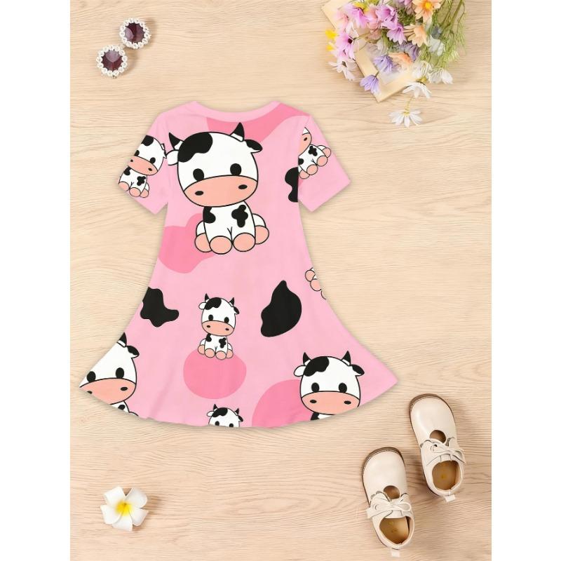Summer Fashion Cute Short-sleeved Dress, Straight Skirt for Girls, Daily Dress