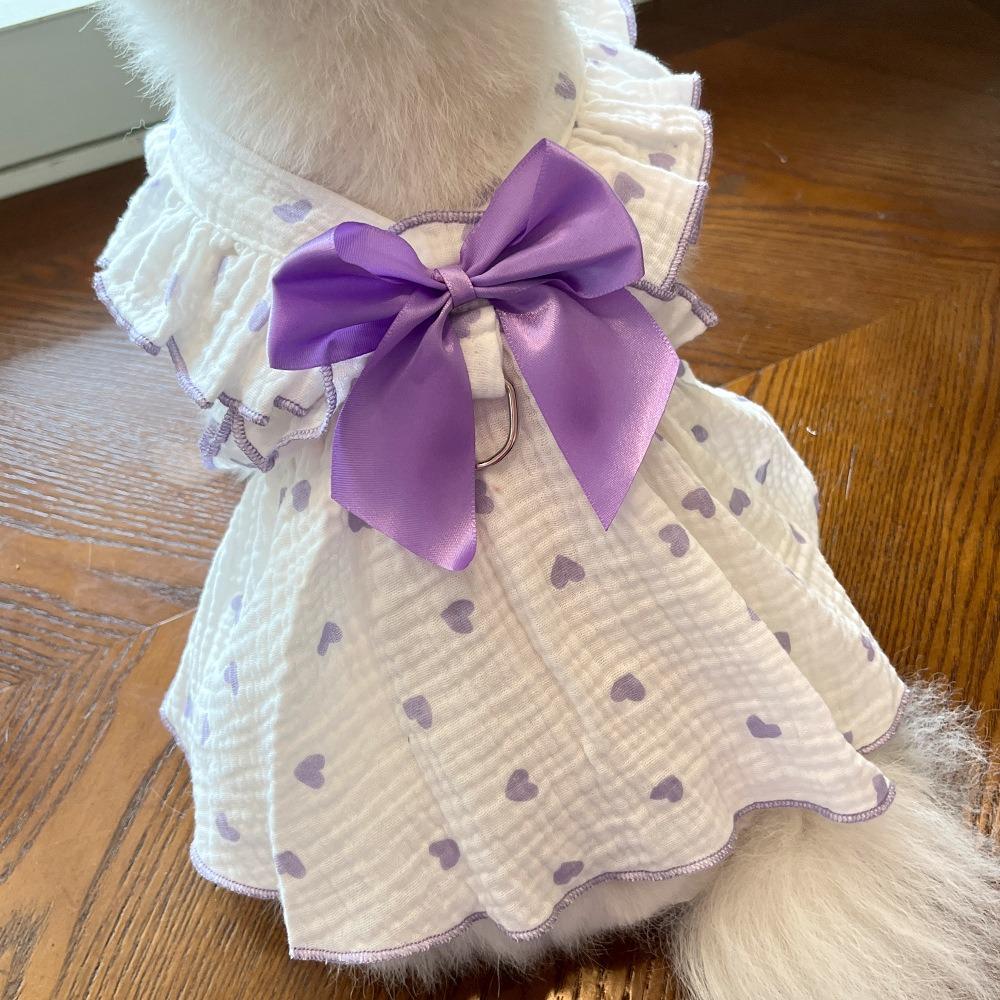 

Cotton Kitten Pet Skirt Bow Heart Puppy Clothing Fashion Summer Dog Princess Dress for Small Dogs M фиолетовый