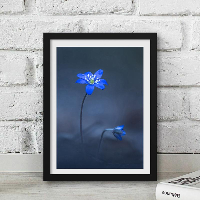 WCIC New Modern Blue Simple Series Blue Flower Theme Decorative Painting Art Cloth Home Background Wall Decoration Hanging Painting