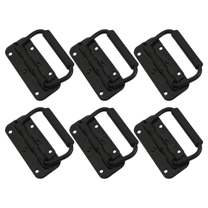Black Spring Loading Cupboard Handles Foldable Iron Hardware Space Saving Solution Smooth Grip 6pcs for Kitchen Bathroom