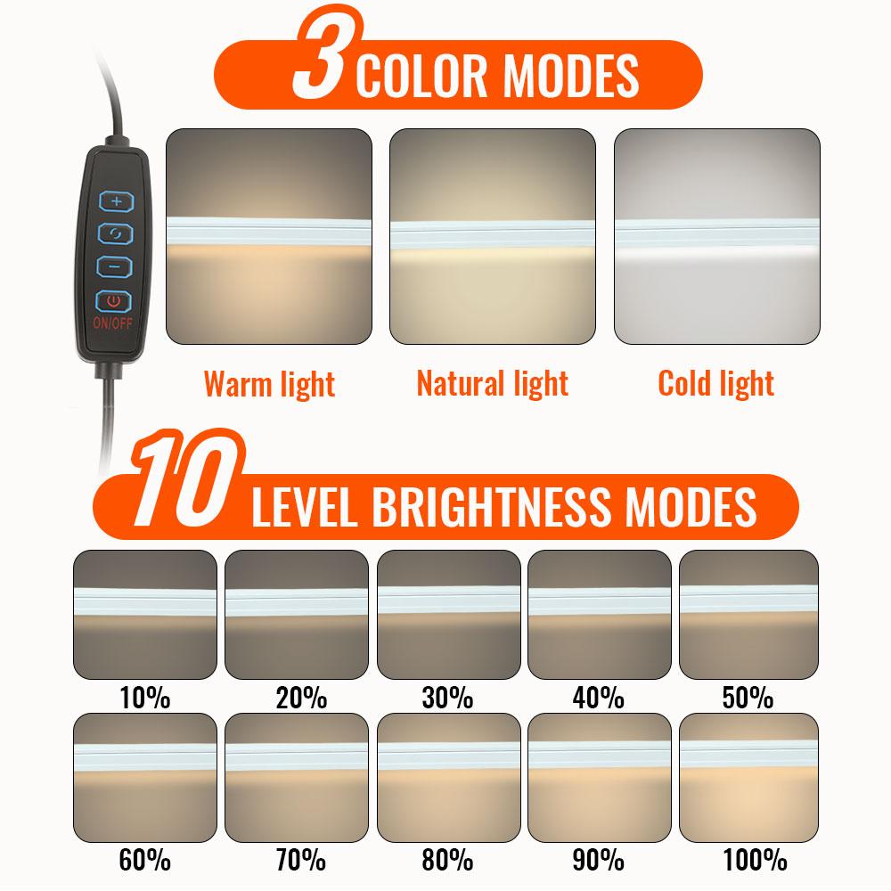 LED skládací kovová stolní lampa Klip na světelnou svorku Stmívací stolní lampa s dlouhým ramenem 3 barvy nastavitelné pro počítače v obývacím pokoji