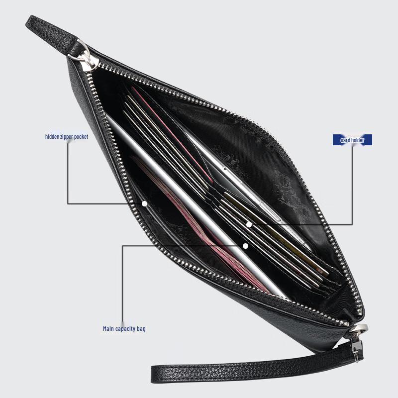 SEPTWOLVES Men's Genuine Leather Zipper Clutch Wallet