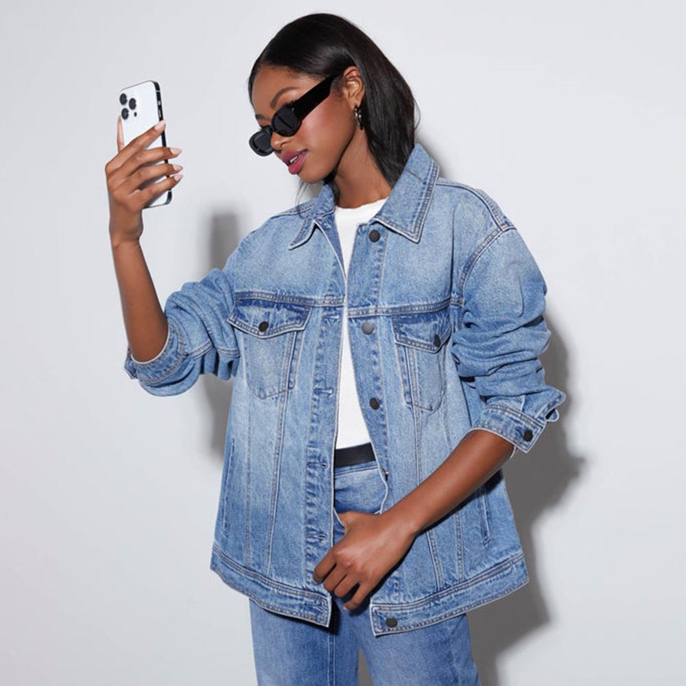 Spring Summer Women's Clothing Solid Color Loose Jacket Denim Blue