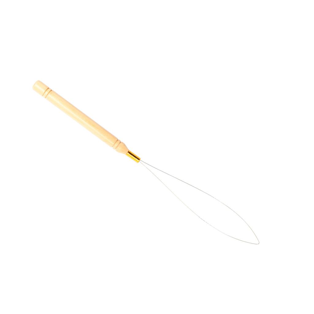 Hair Extension Loop Needle Prevent Slip Wooden Handle Lightweight Loop Threader Pulling Hook Tool for Beads Tubes