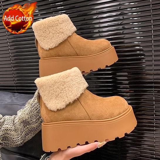 

Fashion Winter Fleece-lined Chunky Snow Boots for Women Round Toe Height Increase Woman Shoes Chic and Elegant Designer Luxury Booties 35