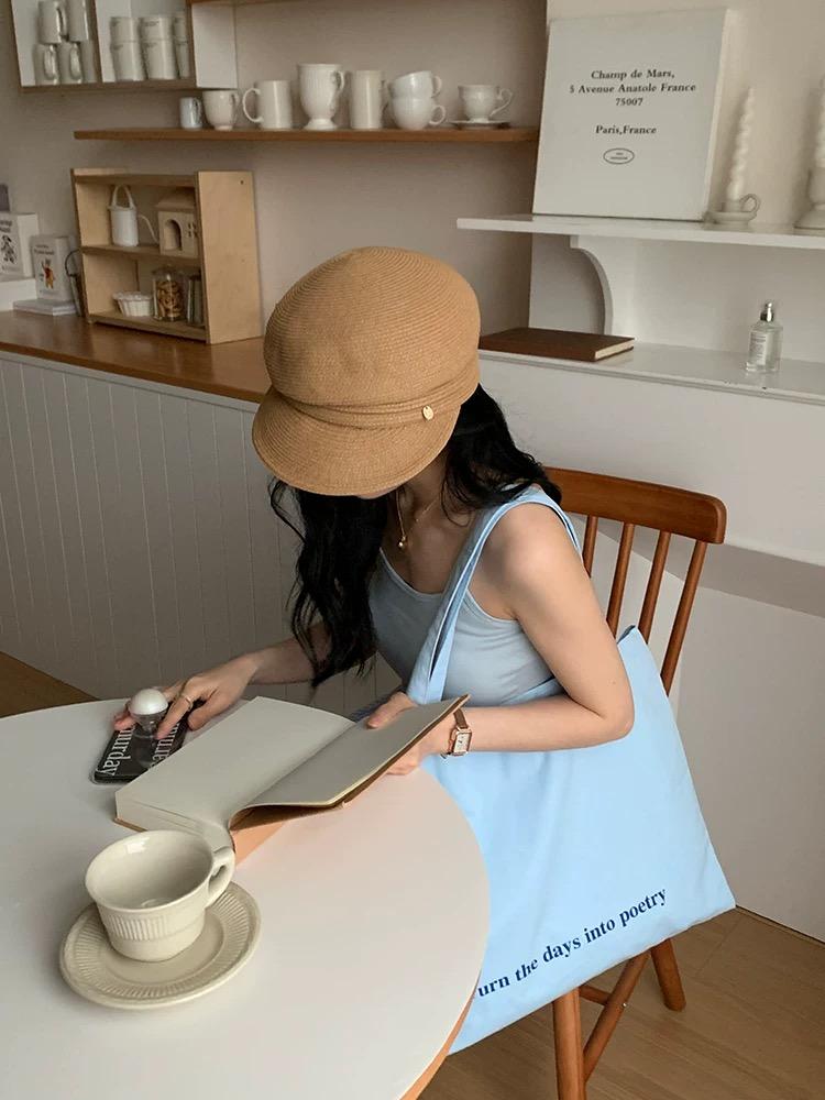 Japanese New Designer Berets Women's Summer Korean Casual Fashion Straw Hat Shading Sun Protection Sun Hat Retro Newsboy Cap