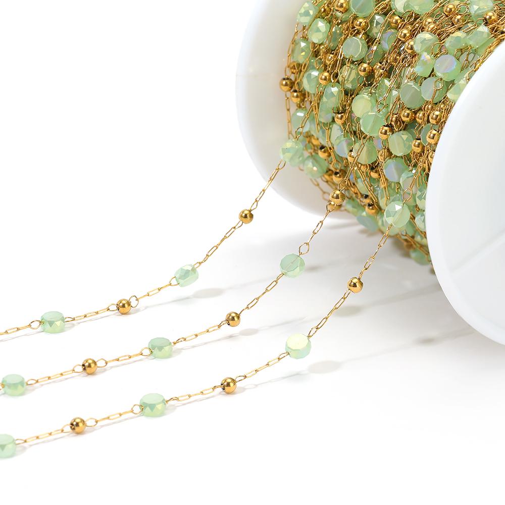 1 Meter Stainless Steel Vacuum Gold Beads Chains with 4mm Crystal Glass for DIY Necklace Findings Craft Bracelets Jewelry Making