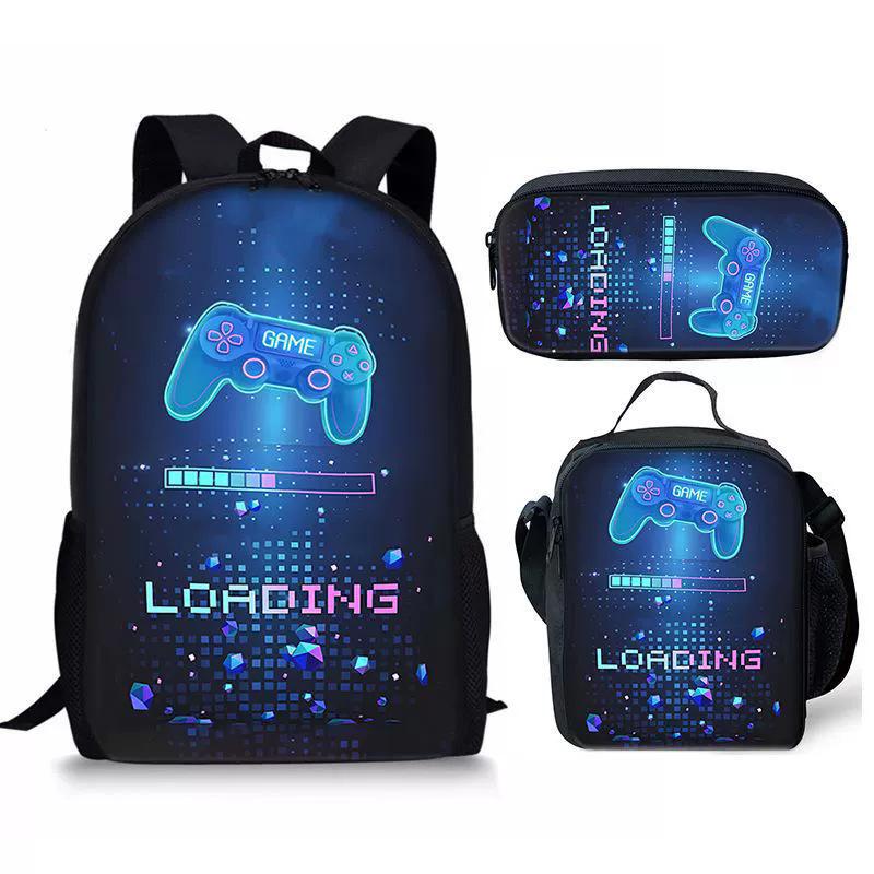 Spielkonsolen-Schülerrucksack D-made Dreiteiliges Paket, Federmäppchen, Bedruckter Rucksack, Rucksack