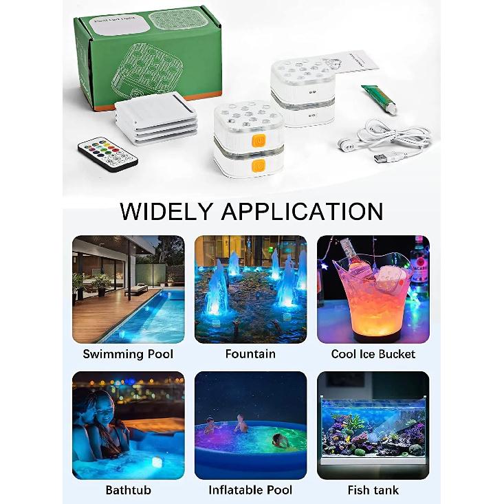 Underwater Lights LED Submersible Pool Lights Rechargeable 200FT Remote Control Swimming Pool Light with Timer Color Changing
