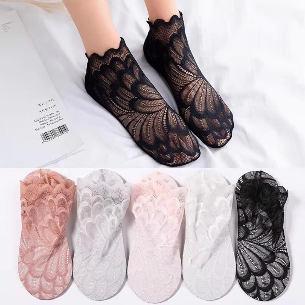 Lace Flower Mesh Boat Socks Breathable Short Socks New Lolita Socks  Women's Fashion