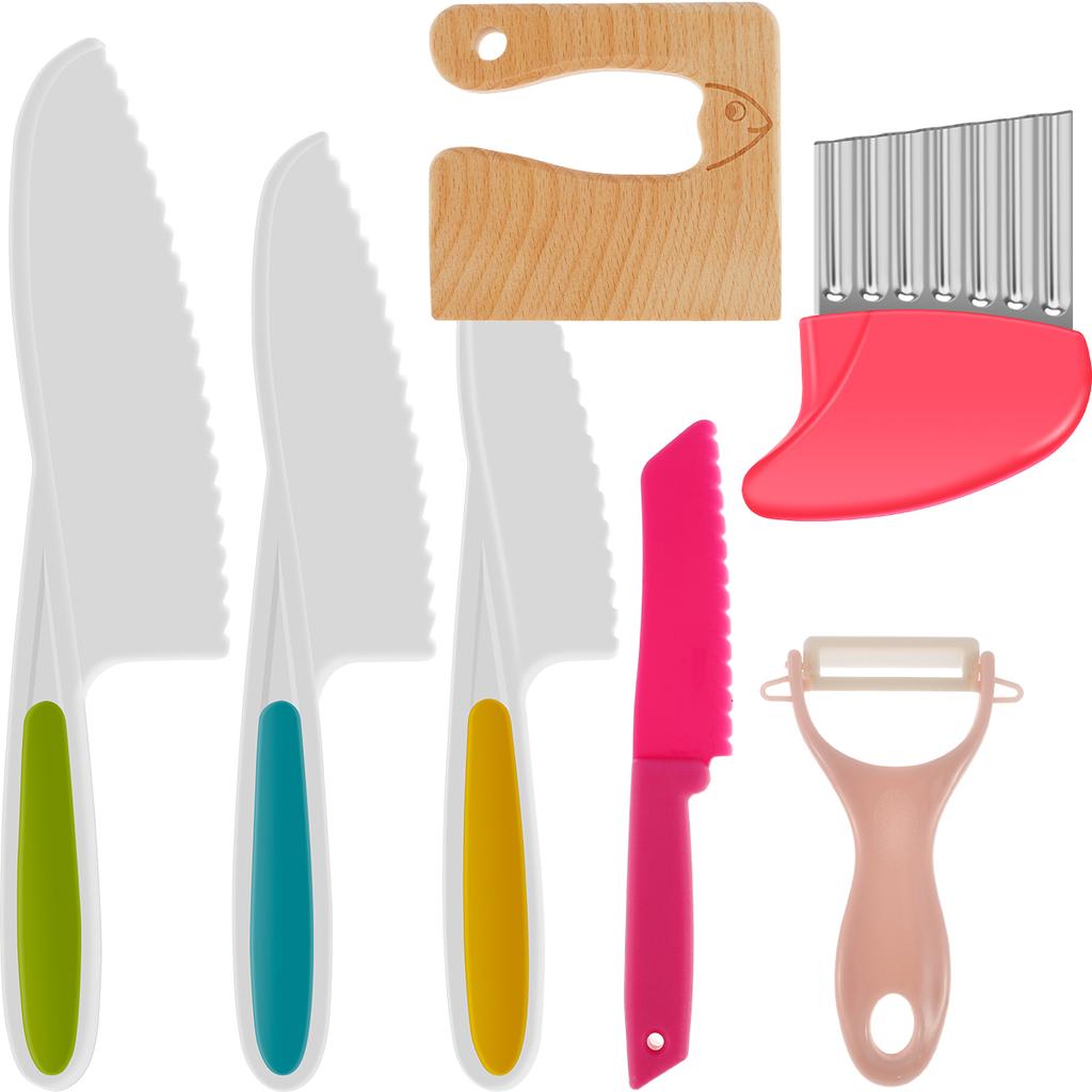 Kids Cooking Cutter Set Safe Reusable Plastic Toddler Kitchen Cutter Set with Woody Cutter Serrated Cutter Potato Crinkle Cutter